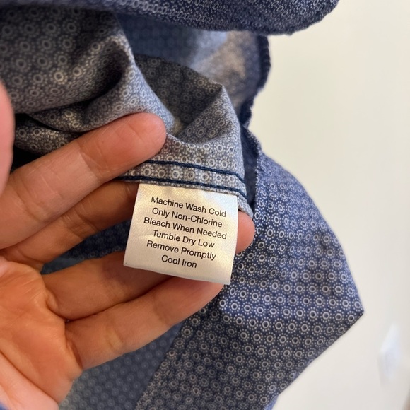 Egara Mens Button Down Shirt XL Blue Print LongSleeve Cotton Floral Reverse Cuff - Picture 8 of 15